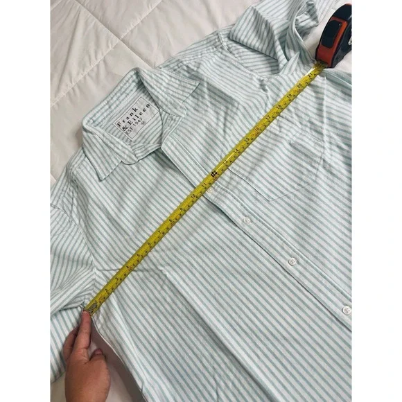 Frank & Eileen Boyfriend Button Up Long‎ Sleeve Collared Shirt Blue Stripes Sz M - Picture 9 of 11